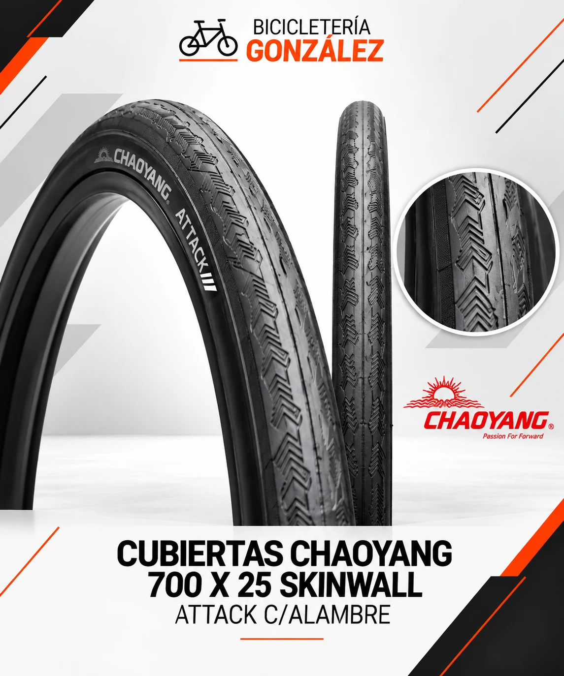 CUBIERTAS CHAOYANG 700 X 25 SKINWALL. - ATTACK C/ALAMBRE