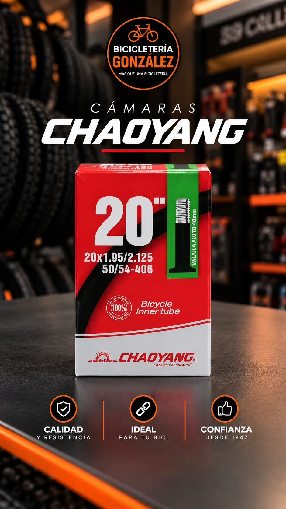 CAMARAS CHAOYANG R-20 X 1.95 / 2.125 V/AUTO 40 MM.