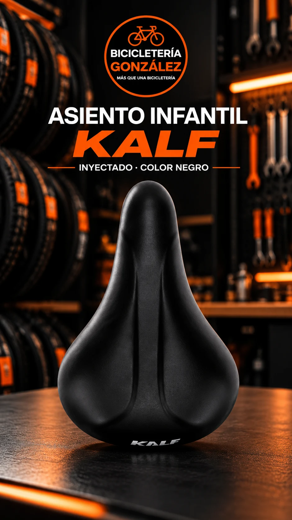ASIENTO NIÑO INYECTADO KALF - ( NEGRO ). Bicicleteria Gonzalez