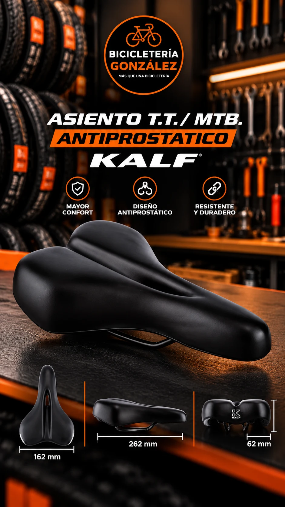 ASIENTO T.T./ MTB. ANTIPROSTATICO KALF. Bicicleteria Gonzalez