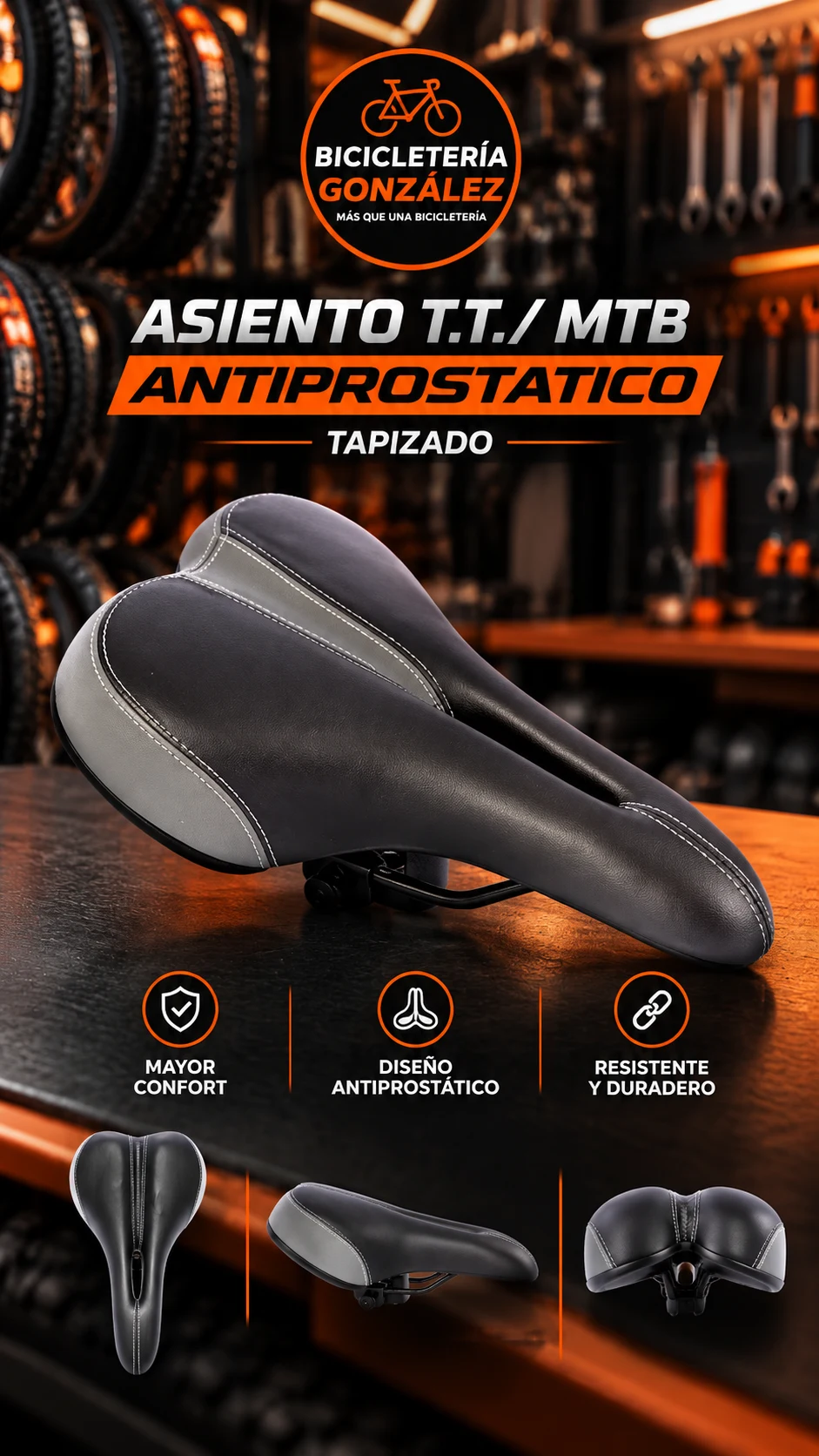 Asiento Gel Antiprostático. Bicicleteria Gonzalez