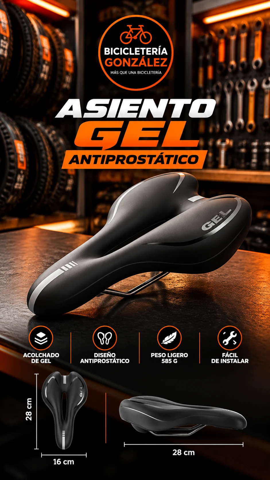Asiento Gel Antiprostático. Bicicleteria Gonzalez
