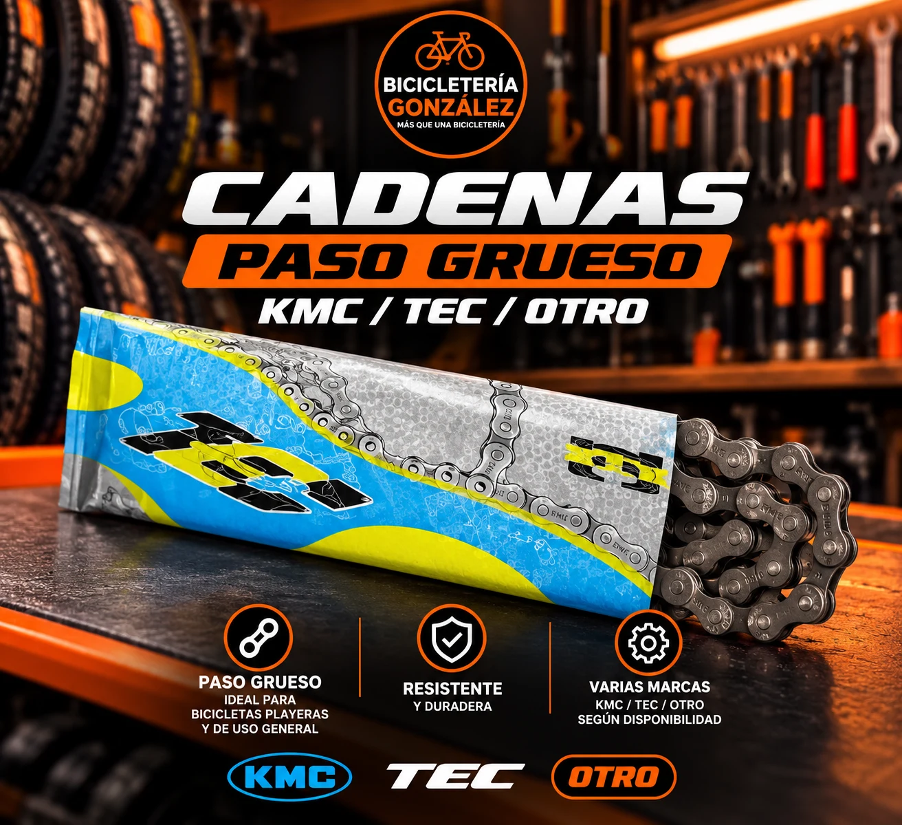 CADENAS: PASO GRUESO - KMC/TEC / OTRO. Bicicleteria Gonzalez