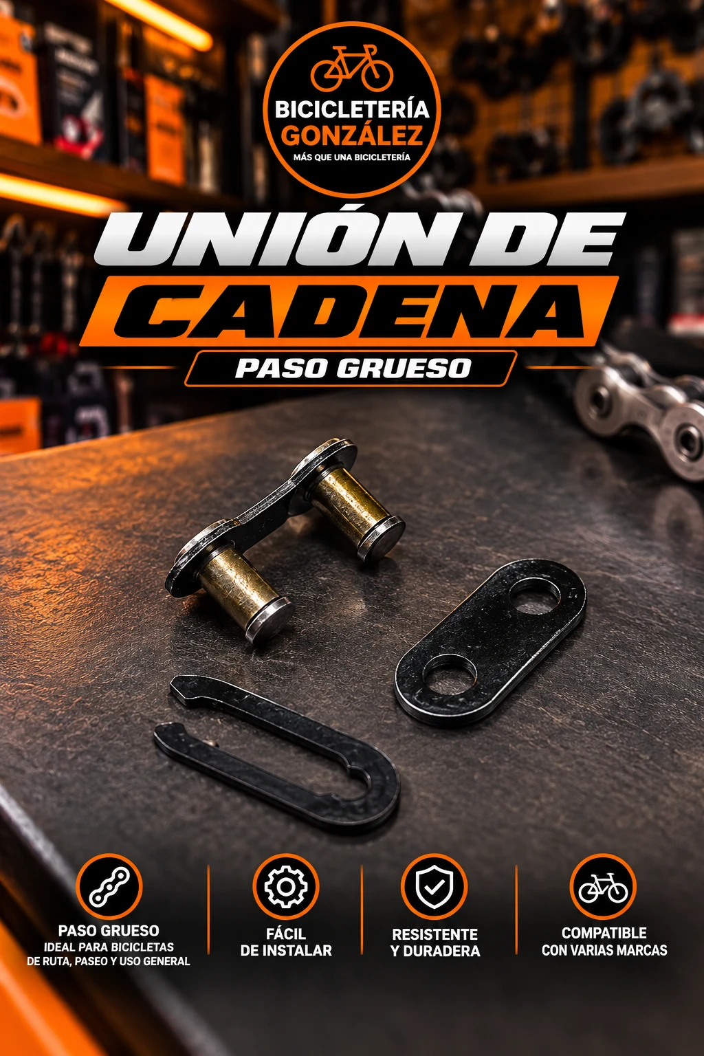 UNION CAD.: UNION DE CADENA ( PASO GRUESO ) X UNIDAD. Bicicleteria Gonzalez