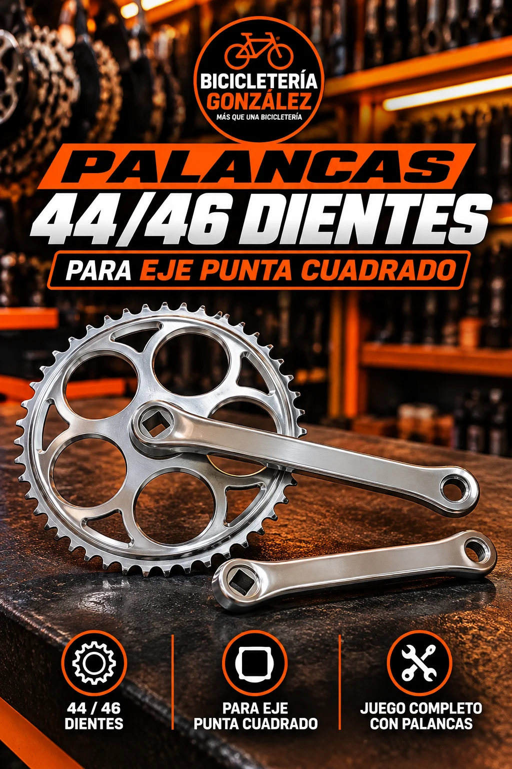 PALANCAS 44/46 DIENTES P / EJE PUNTA CUADRADO ( COMPLETO ). Bicicleteria Gonzalez