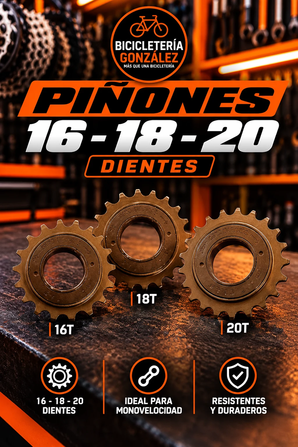 PIÑONES 16-18-20 DIENTES. Bicicleteria Gonzalez